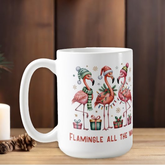 Kerstflamingo's flamperen helemaal koffiemok