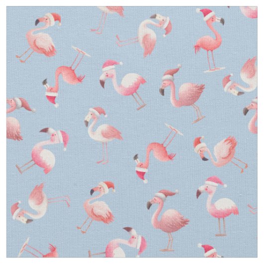 Kerstflamingo's op Lichtblauw Stof (Close Up)