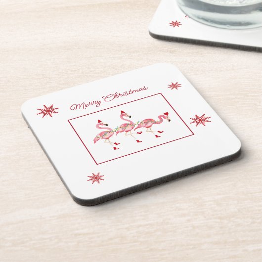 kerstflamingos plastic onderzetters (Linkerzijde)