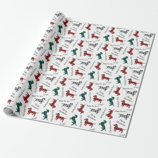 kerstflannelrood en groene dachshonden cadeaupapier (Uitgerold)