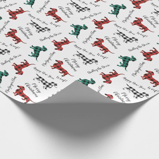 kerstflannelrood en groene dachshonden cadeaupapier (Hoek)