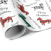 kerstflannelrood en groene dachshonden cadeaupapier (Rol Hoek)
