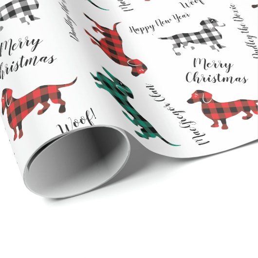 kerstflannelrood en groene dachshonden cadeaupapier (Rol Hoek)