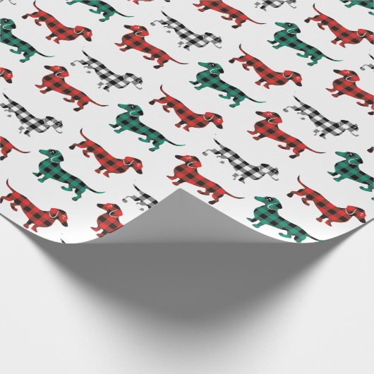 kerstflannelrood en groene dachshonden cadeaupapier (Hoek)