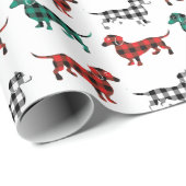 kerstflannelrood en groene dachshonden cadeaupapier (Rol Hoek)