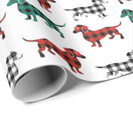 kerstflannelrood en groene dachshonden cadeaupapier