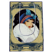 Kerstflappermeisje grote witte bontjas medium cadeauzakje (Achterkant)