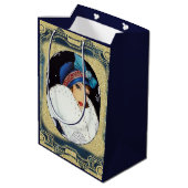 Kerstflappermeisje grote witte bontjas medium cadeauzakje (Achterkant Gekanteld)