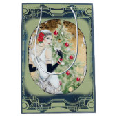 Kerstflappermeisje met drank en boom medium cadeauzakje (Voorkant)