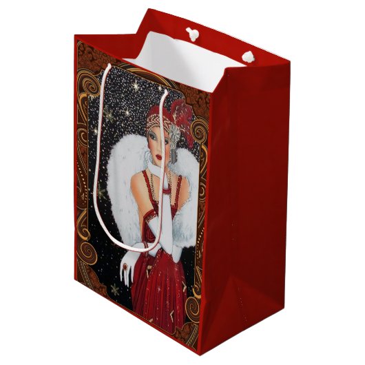 Kerstflappermeisje Sterrenhemel Medium Cadeauzakje (Voorkant Gekanteld)