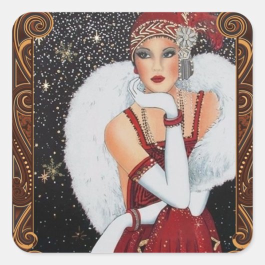 Kerstflappermeisje Sterrenhemel Vierkante Sticker (Voorkant)