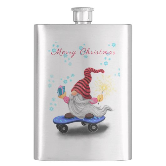 kerstflesje — Gift Skater Gnome met cadeaus Flacon (Voorkant)