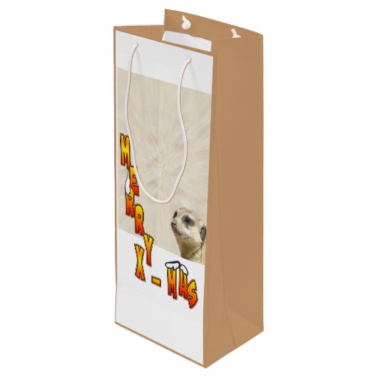 kerstflesje Meerkat BROWN Wine Bag Wijn Cadeautas (Achterkant Gekanteld)