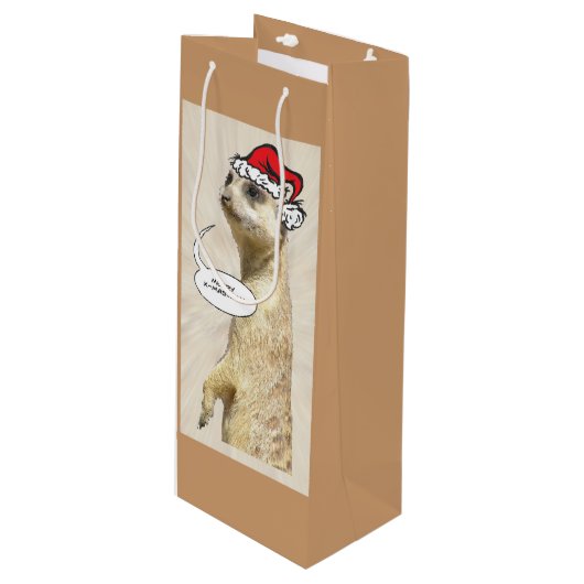 kerstflesje Meerkat BROWN Wine Bag Wijn Cadeautas (Voorkant Gekanteld)