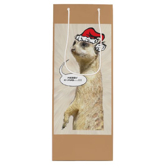 kerstflesje Meerkat BROWN Wine Bag Wijn Cadeautas (Voorkant)