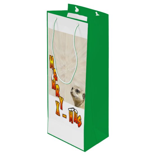 kerstflesje Meerkat GREEN Wine Bag Wijn Cadeautas (Achterkant Gekanteld)