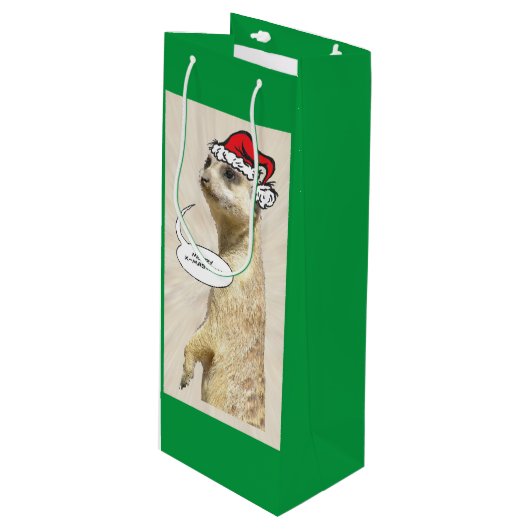 kerstflesje Meerkat GREEN Wine Bag Wijn Cadeautas (Voorkant Gekanteld)
