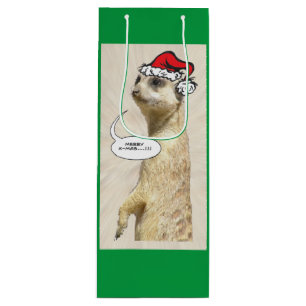 kerstflesje Meerkat GREEN Wine Bag Wijn Cadeautas