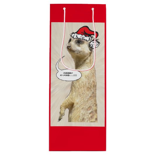 kerstflesje Meerkat RED Wine Bag Wijn Cadeautas (Voorkant)