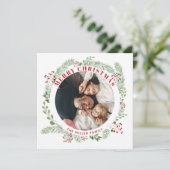 kerstflesje met 2 foto's feestdagenkaart (Staand voorkant)