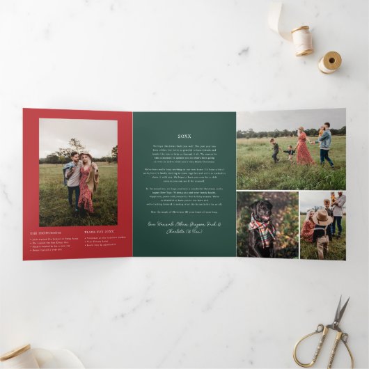 kerstflesjes | Foto rood en groen botanisch 5 Drieluik Uitnodiging (Binnen)