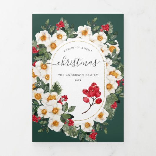 kerstflesjes | Foto rood en groen botanisch 5 Drieluik Uitnodiging (Cover)