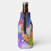 kerstflesjes koeler gnomen die met cadeautjes vlie (Fles Achterkant)