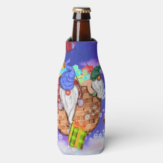 kerstflesjes koeler gnomen die met cadeautjes vlie (Fles Voorkant)
