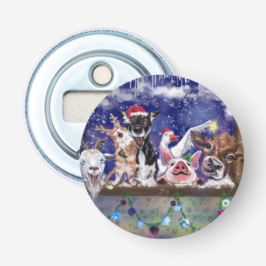 kerstflesopening Funny Boerderij Animal Party Button Flesopener (Voorkant)