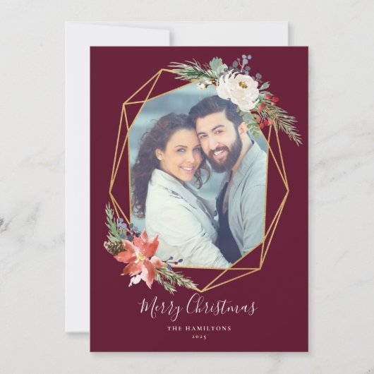 kerstflessen Geometrische rode foto Feestdagenkaart (Voorkant)