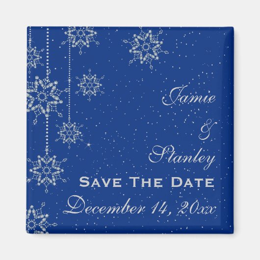 Kerstflinters blauw bruiloft Save the Date Magneet (Voorkant)