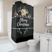 kerstflora met vogels, Merry Christas Douchegordijn (In situ)