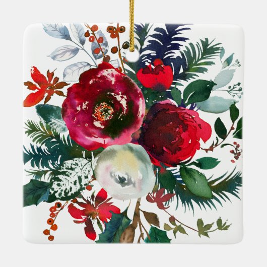 KerstFloral Afbeelding Keramisch Ornament (Achterkant)