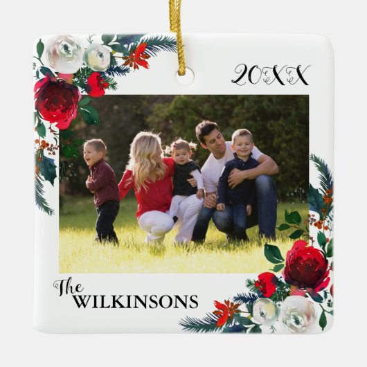 KerstFloral Afbeelding Keramisch Ornament (Voorkant)