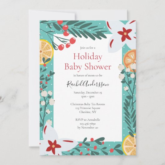 KerstFloral Baby shower uitnodiging (Voorkant)