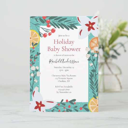 KerstFloral Baby shower uitnodiging (Staand voorkant)