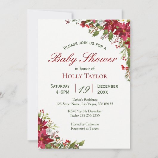 KerstFloral Baby shower uitnodiging (Voorkant)