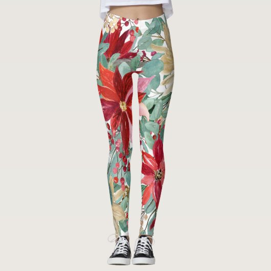 KerstFloral Bird Art Leggings (Voorkant)