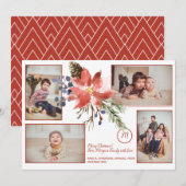 KerstFloral Bouquet Monogram Foto Collage Feestdagenkaart (Voorkant / Achterkant)