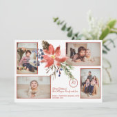 KerstFloral Bouquet Monogram Foto Collage Feestdagenkaart (Staand voorkant)
