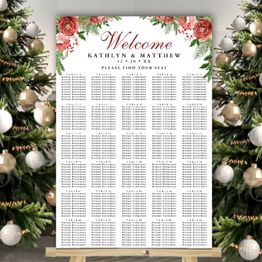 KerstFloral bruiloft 30 tafelzitjes Poster