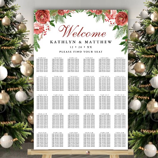 KerstFloral bruiloft 30 tafelzitjes Poster
