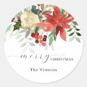 KerstFloral Classic Round Sticker (Voorkant)