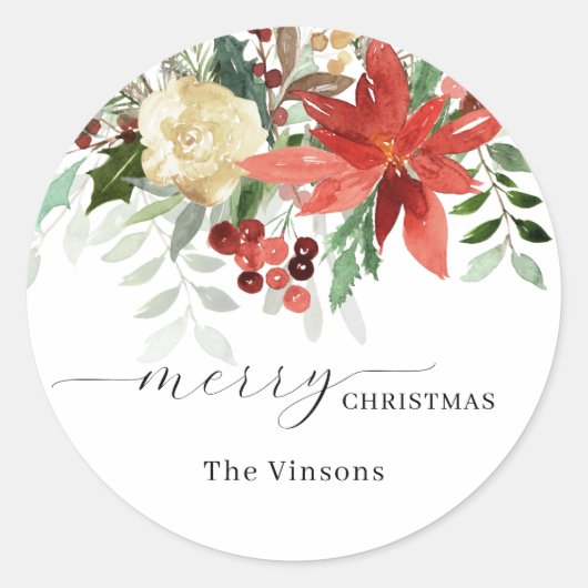 KerstFloral Classic Round Sticker (Voorkant)
