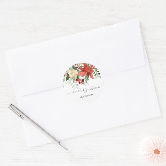 KerstFloral Classic Round Sticker (Envelop)