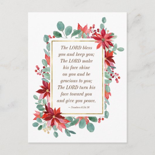 KerstFloral De Heer Bless You Bible Verse Briefkaart (Voorkant)