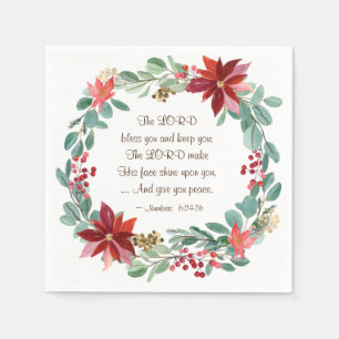 KerstFloral De Heer Bless You Bible Verse Servet