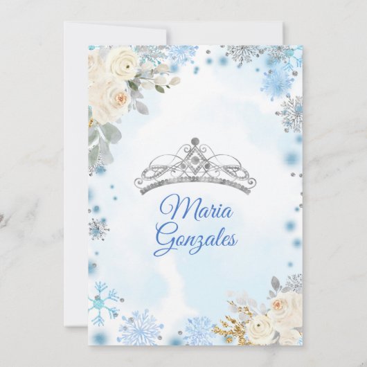 KerstFloral en Silver Snowflake Quinceanera Kaart (Achterkant)