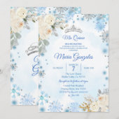 KerstFloral en Silver Snowflake Quinceanera Kaart (Voorkant / Achterkant)