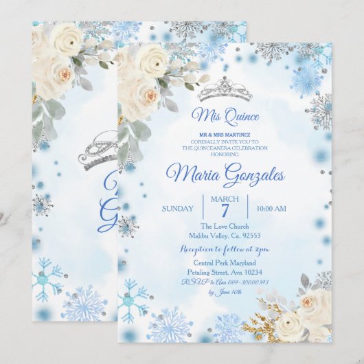 KerstFloral en Silver Snowflake Quinceanera Kaart (Voorkant / Achterkant)